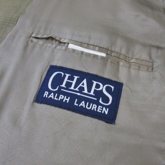 Chaps Ralph Lauren Sport Coat Men 46R 100% Wool Beige Brown Houndstooth 2 Button - Picture 6 of 13